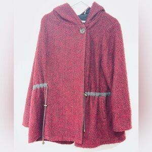 NWOT Free People Hooded Wool Poncho XS Burgundy Button Front Boho Sweater Coat